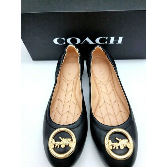 COACH BAILEY LEATHER BALLEY FLATS WOMEN SHOE FG2944 BLACK SIZE 6.5 $188 - Picture 2 of 11